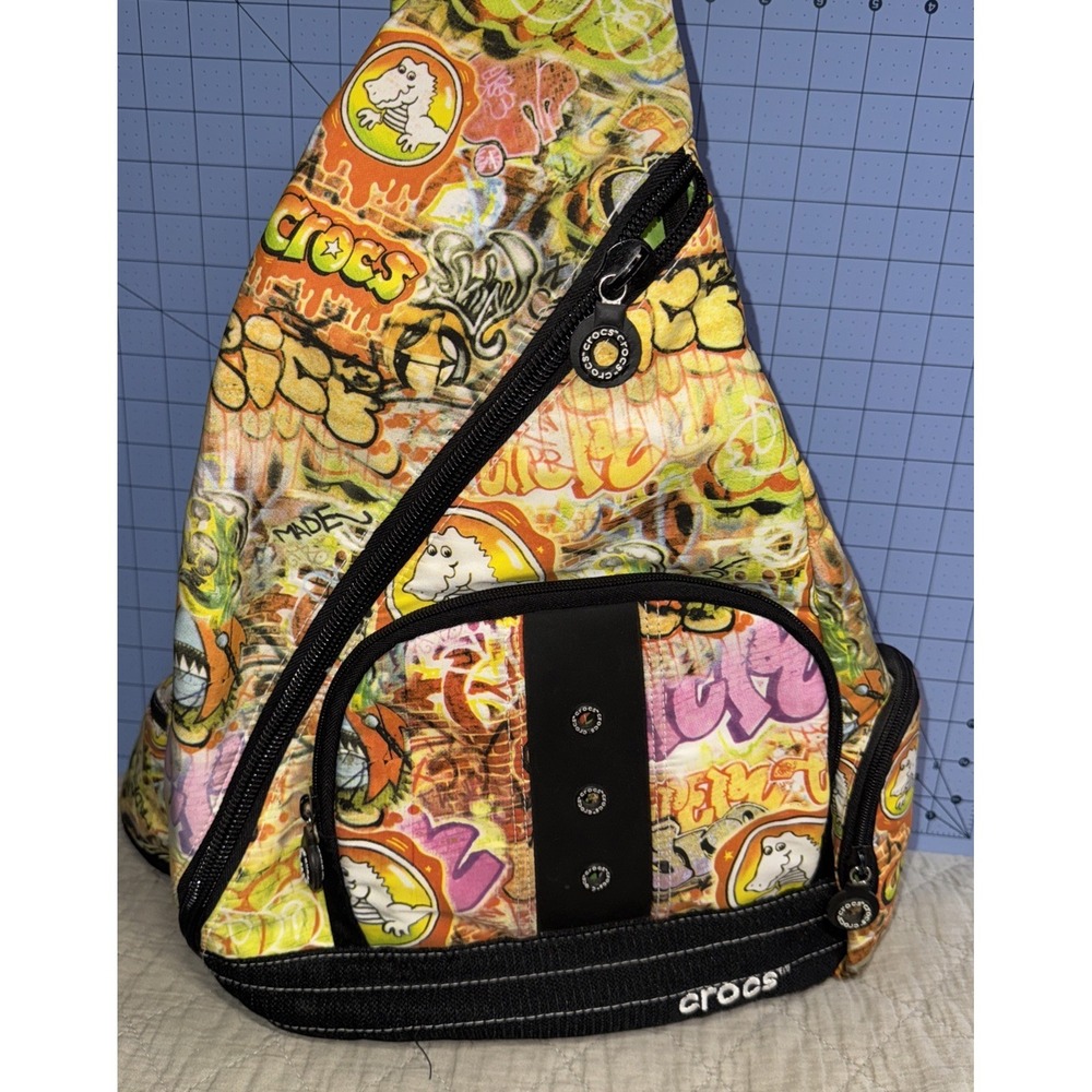 Crocs Sling Bag Graffiti Pink ,Yellow, Orange w/Crocs Charm Holder vintage